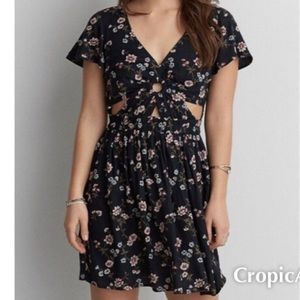 Floral cutout a-line dress